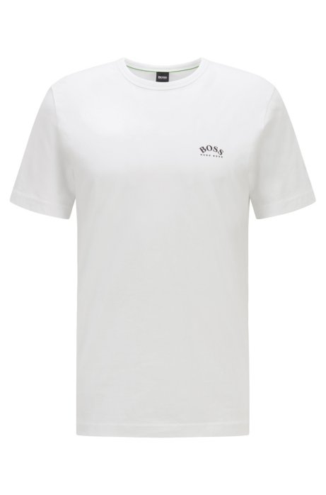 Cotton jersey T-shirt with curved logo, White