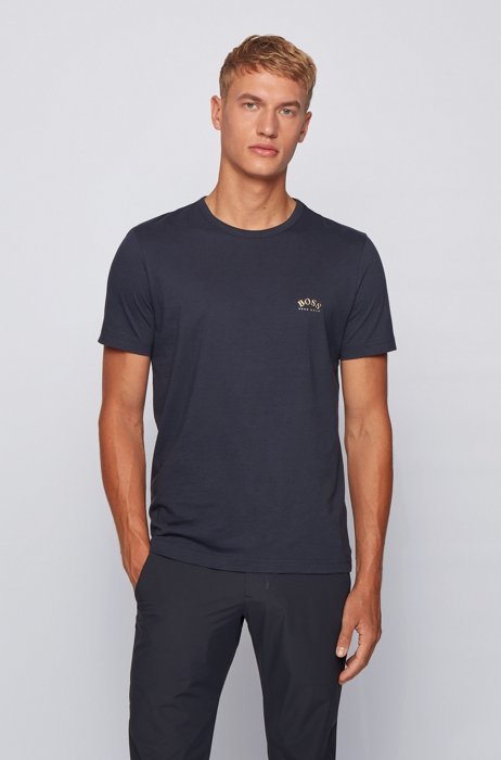 Cotton jersey T-shirt with curved logo, Dark Blue