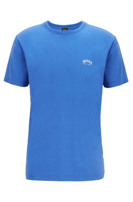 Cotton jersey T-shirt with curved logo, Blue