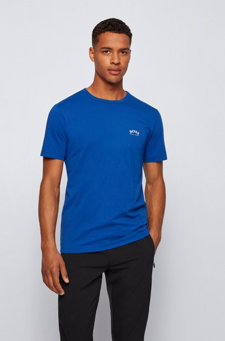 T-shirt en jersey de coton à logo incurvé, Bleu