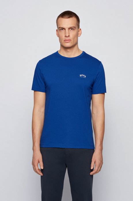 Cotton jersey T-shirt with curved logo, Blue