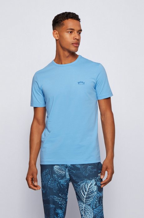 Cotton jersey T-shirt with curved logo, Blue