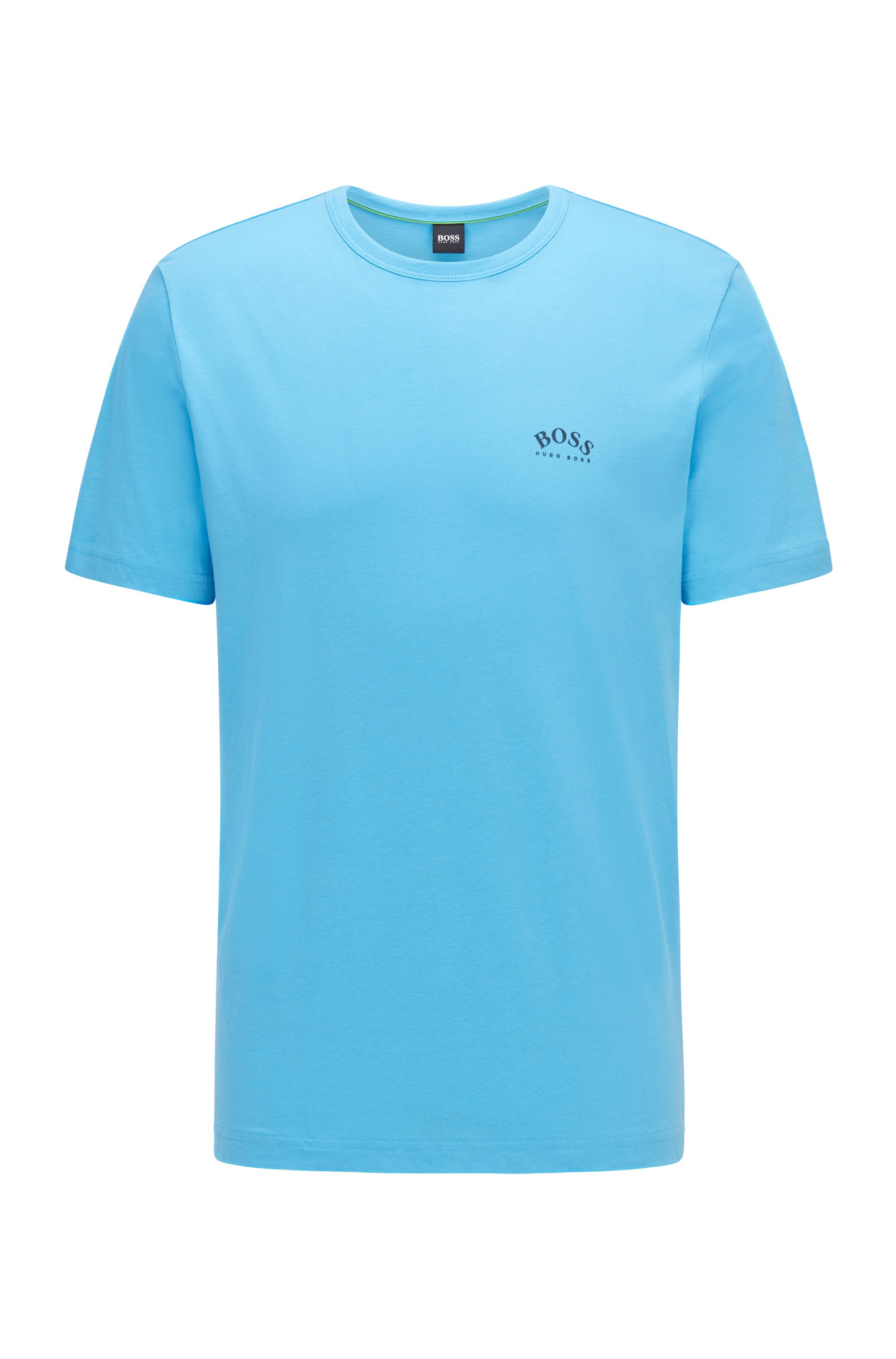 Cotton jersey T-shirt with curved logo, Light Blue