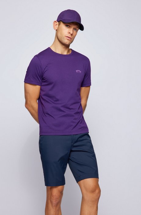 Cotton jersey T-shirt with curved logo, Dark Purple