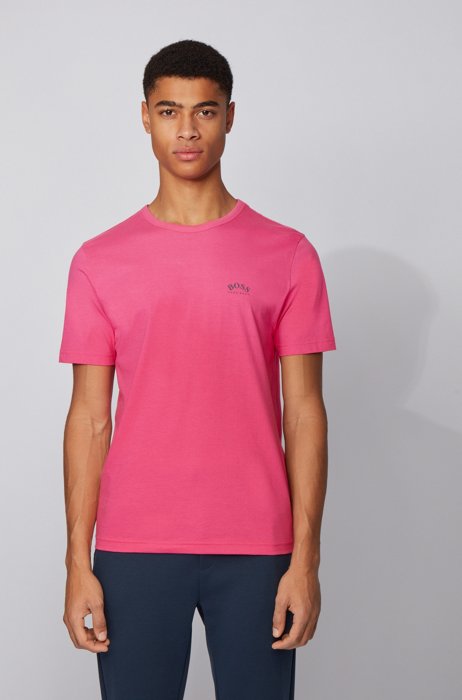 Cotton jersey T-shirt with curved logo, Pink