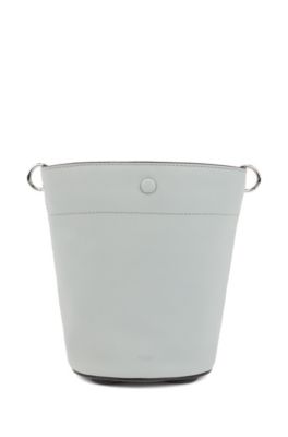 Small bucket bag in calf leather with knotted strap, Open Blue
