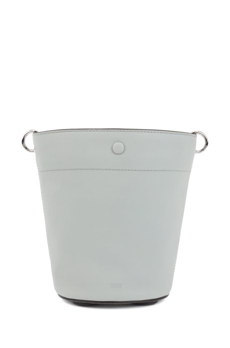 Small bucket bag in calf leather with knotted strap, Open Blue