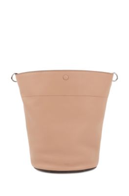 Bucket bag in calf leather with knotted top strap, Beige