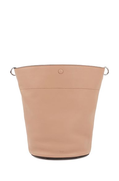 Bucket bag in calf leather with knotted top strap, Beige