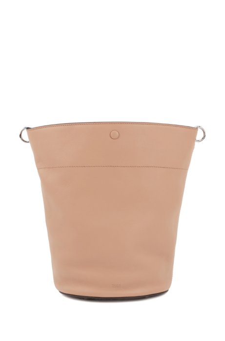 Bucket bag in calf leather with knotted top strap, Beige