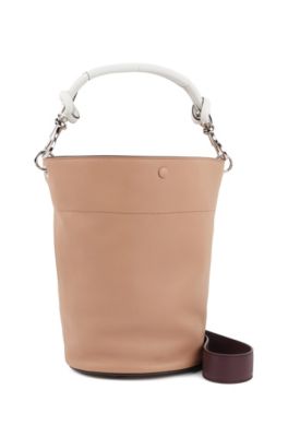 Bucket bag in calf leather with knotted top strap, Beige