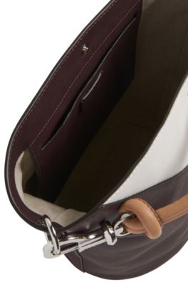 Colourblock bucket bag in soft leather, Dark Red