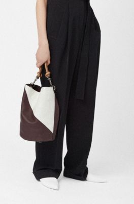 Colourblock bucket bag in soft leather, Dark Red