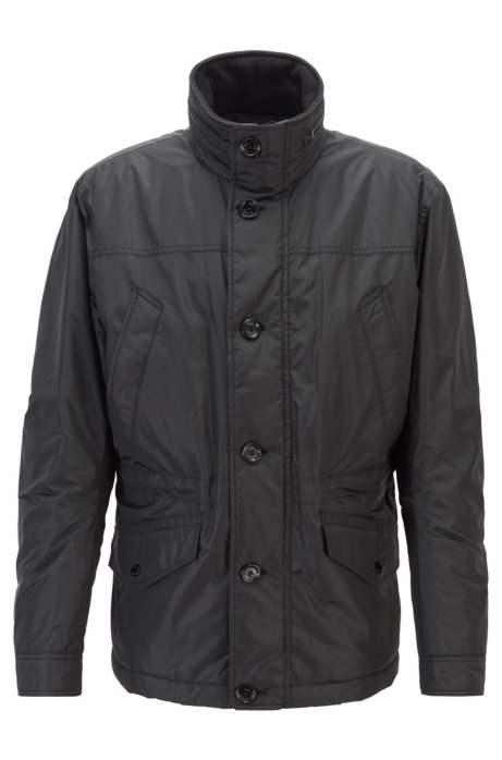 Water-repellent quilted field jacket with packable hood, Black