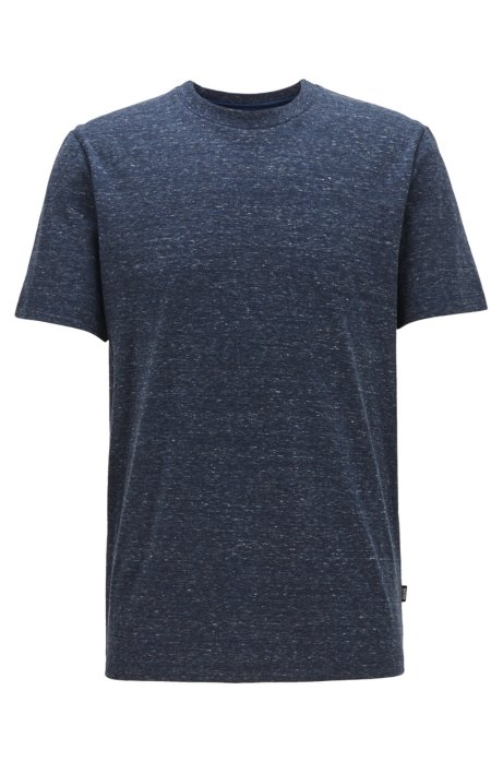 Crew-neck T-shirt in moulin&eacute; single-jersey cotton, Dark Blue