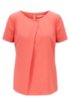 Short-sleeved top in crinkle crepe with pleated front, Pink