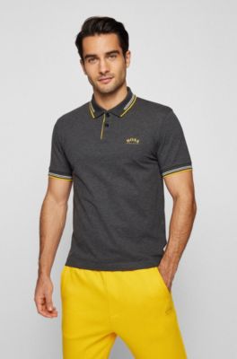 Polo slim fit de piqu&eacute; el&aacute;stico con logo curvado, Gris oscuro