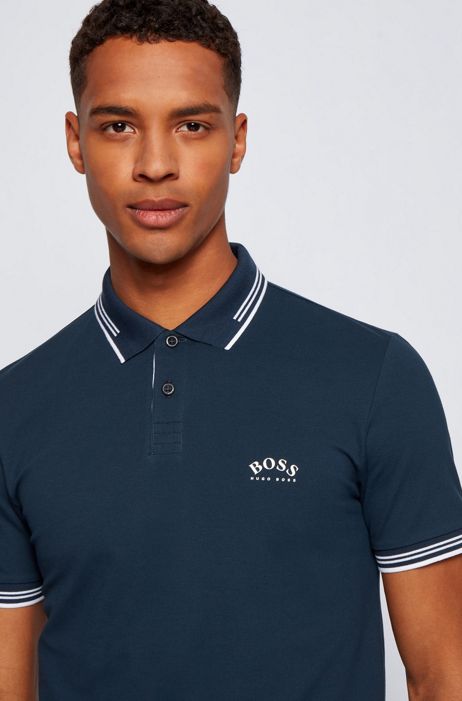 BOSS Mens Paul Curved Stretch-piqué Polo Shirt with Curved Logo 