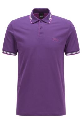 BOSS - Slim-fit polo shirt in stretch piqué with curved logo