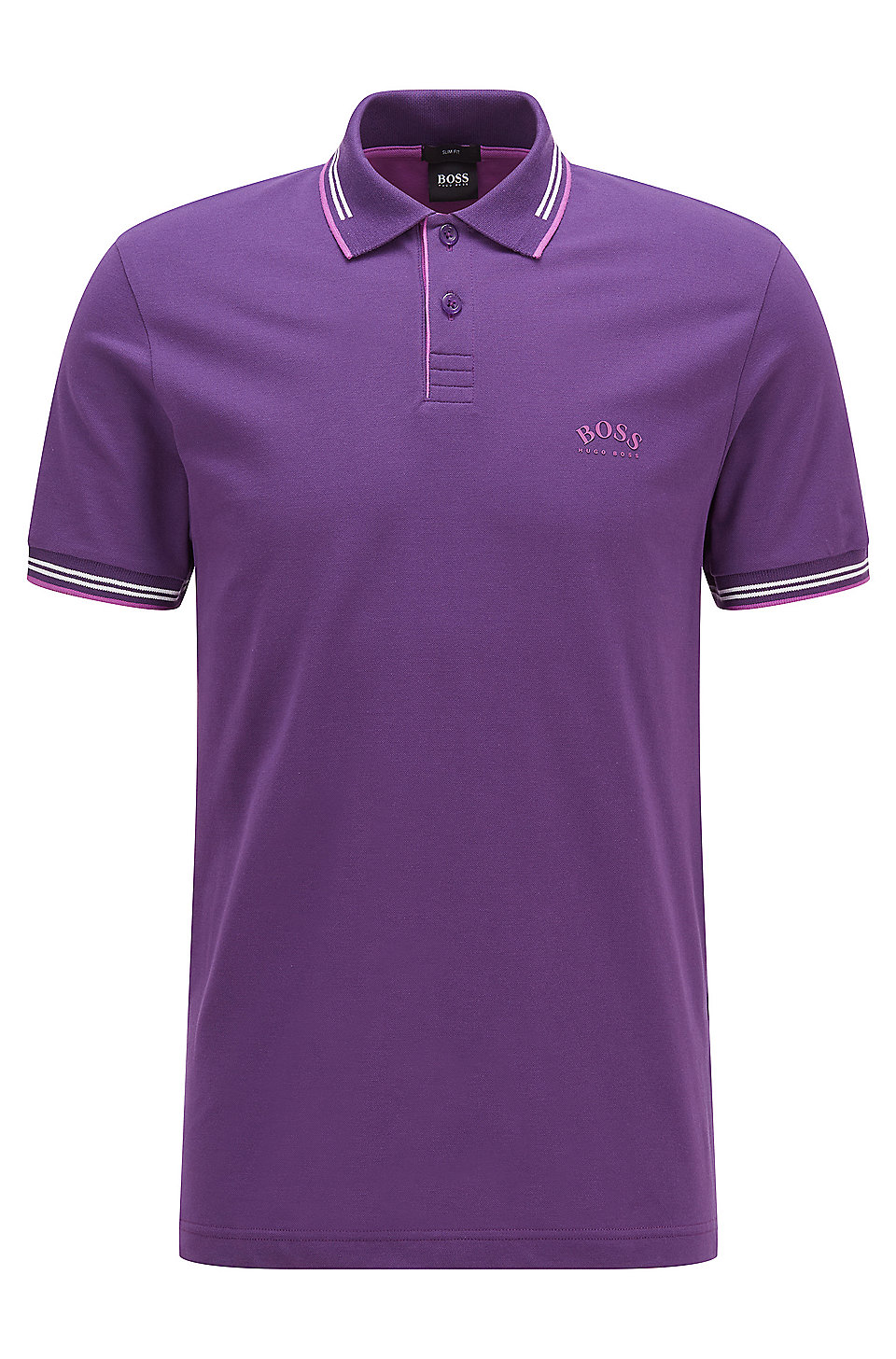 BOSS - Slim-fit polo shirt in stretch piqué with curved logo