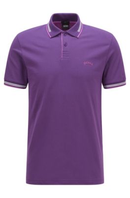Polo slim fit de piqu&eacute; el&aacute;stico con logo curvado, P&uacute;rpura oscuro