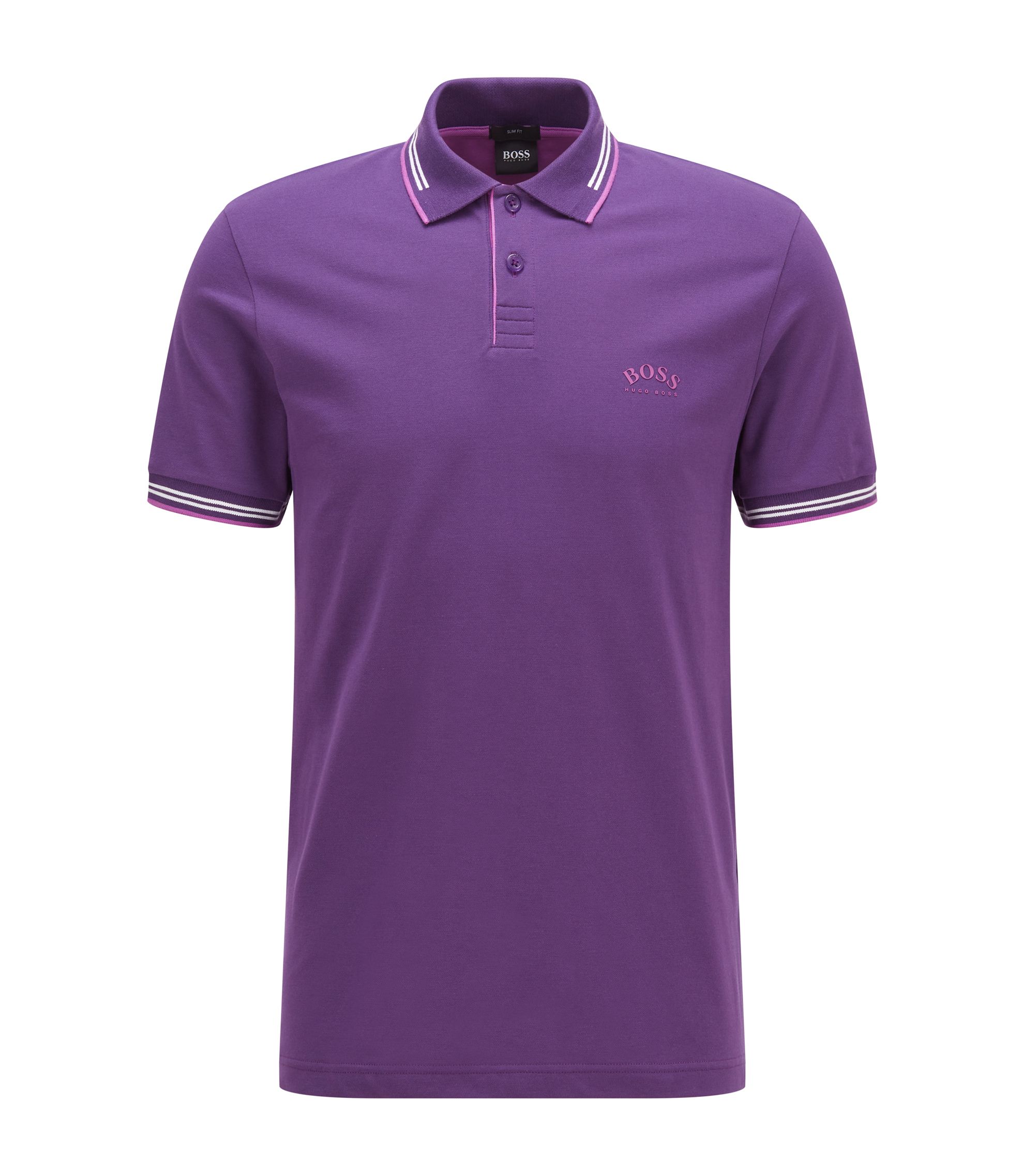 BOSS - Slim-fit polo shirt in stretch piqué with curved logo