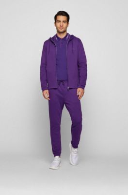 Polo slim fit de piqu&eacute; el&aacute;stico con logo curvado, P&uacute;rpura oscuro