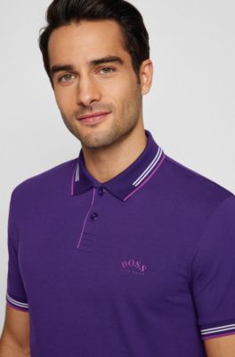Polo slim fit de piqu&eacute; el&aacute;stico con logo curvado, P&uacute;rpura oscuro
