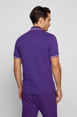 Polo slim fit de piqu&eacute; el&aacute;stico con logo curvado, P&uacute;rpura oscuro