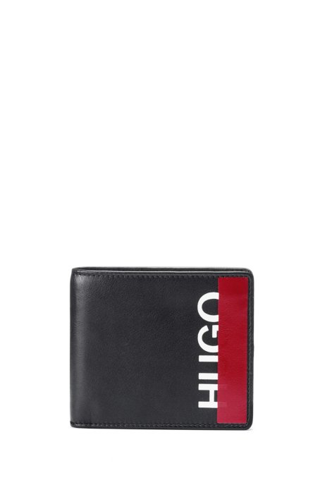 Billfold wallet in leather with cropped logo, Black