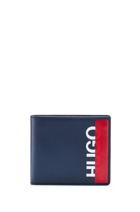 Billfold wallet in leather with cropped logo, Dark Blue