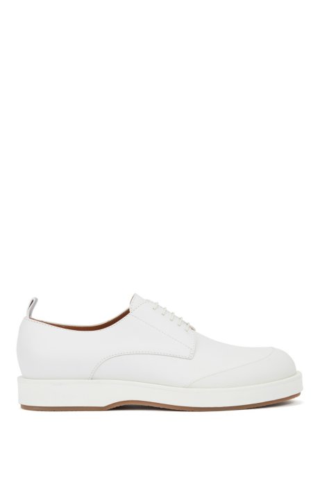 Italian-made Derby shoes in leather with rubberised bumper, White
