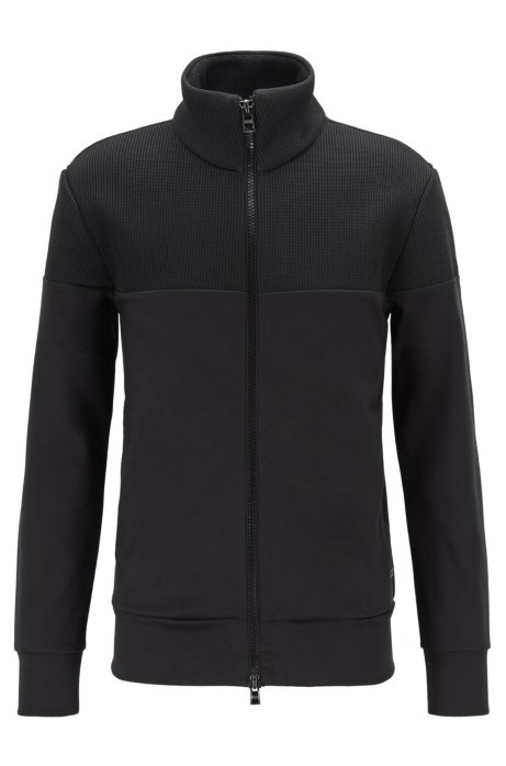 Zip-through sweatshirt with structured panels, Black