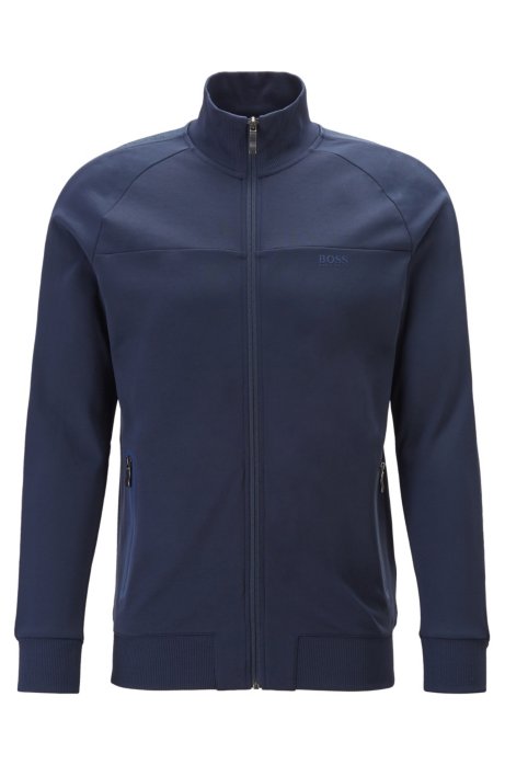 Regular-fit sweatshirt with logo-tape sleeves, Dark Blue