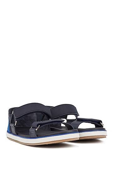 Hugo Boss Italian-made Leather Sandals With Touch-fastening Straps In Blue