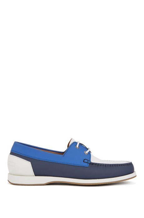 Colour-block moccasins in rubberised calf leather, Dark Blue