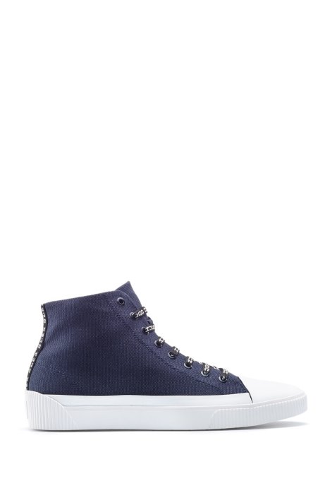 High-top trainers in canvas with reverse-logo laces, Dark Blue