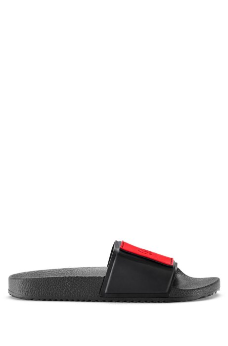 Unisex Italian-made slides with reversed-logo strap, Black
