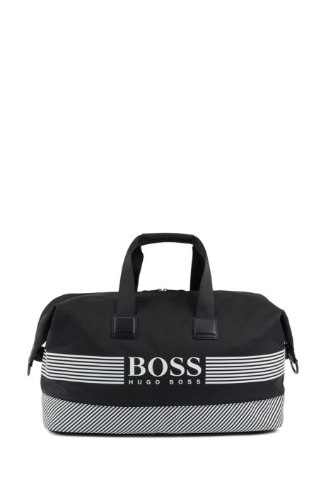 Logo holdall in structured nylon with printed stripes, Patterned