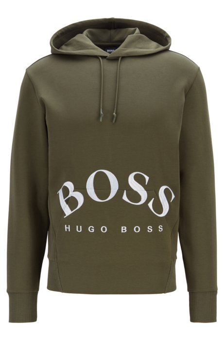 Hooded sweatshirt with rounded logo embroidery, Dark Green