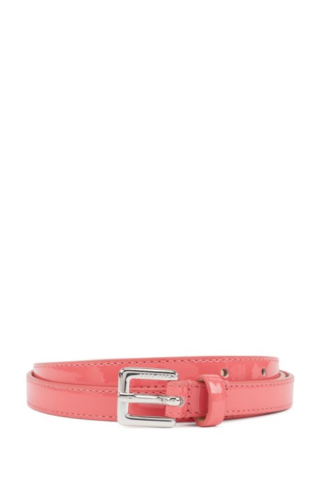 Italian-made belt in patent leather with silver buckle, Pink