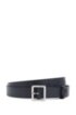 Italian-leather belt with polished-metal square buckle, Dark Blue