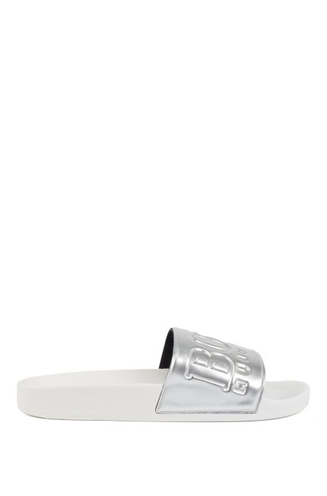 Logo slides with metallic strap, Silver