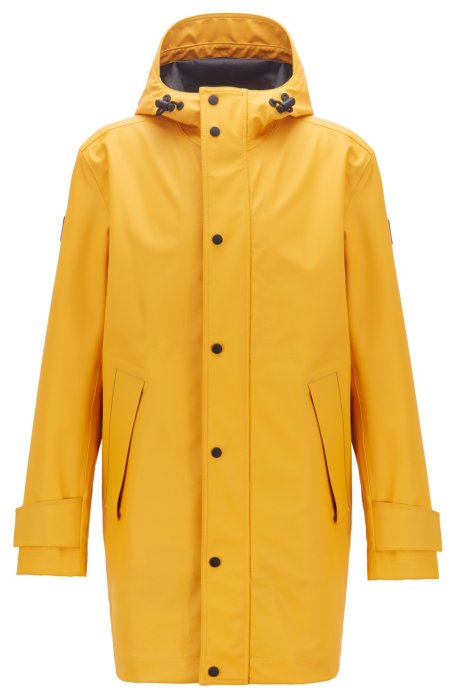 Waterproof rain jacket in laminated stretch fabric, Yellow