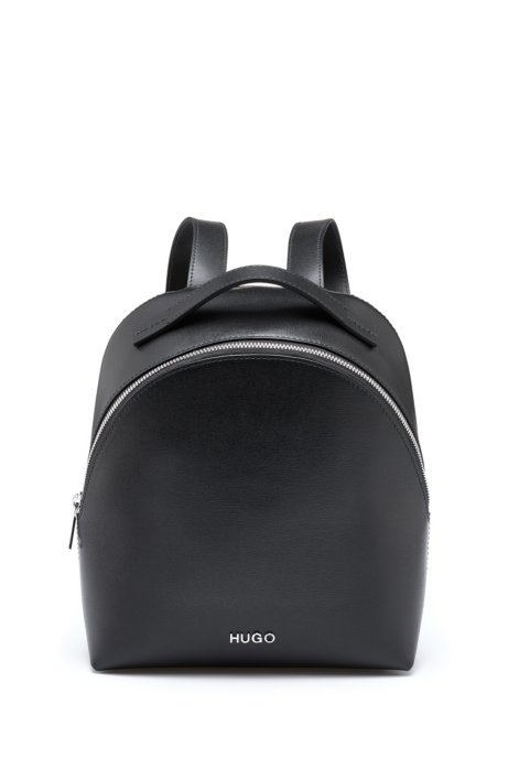 Zipped backpack in Italian palmellato leather, Black