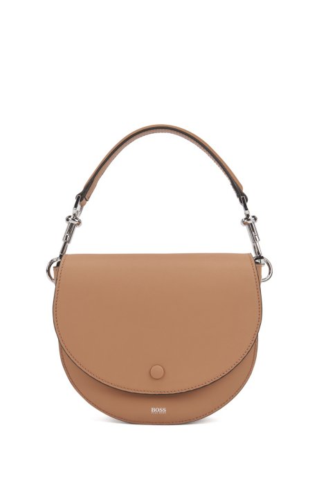 Italian-leather saddle bag with snap-hook hardware, Beige