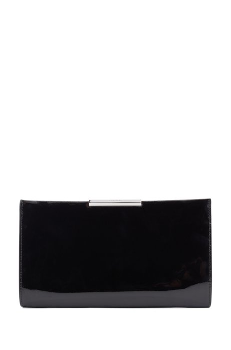 Patent-leather clutch with detachable chain strap, Black