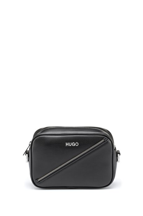 Faux-leather crossbody bag with zip detail, Black