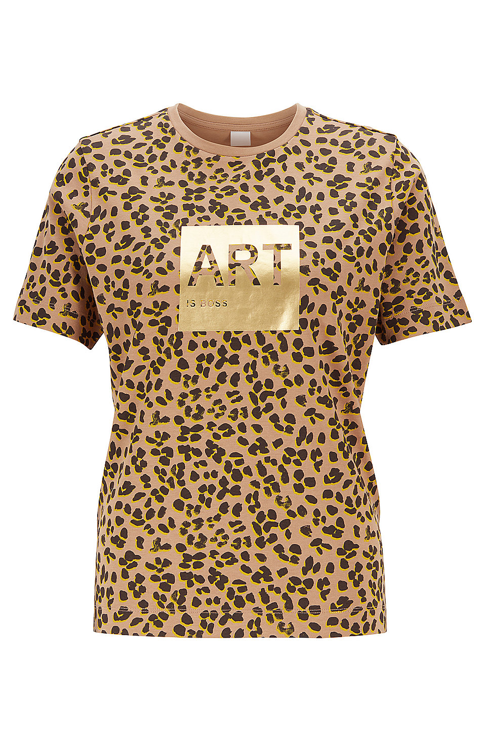 BOSS T Shirt aus Supima Baumwolle mit Leoparden Print und Folien Artwork BOSS T Shirt aus Supima Baumwolle mit Leoparden Print und Folien Artwork