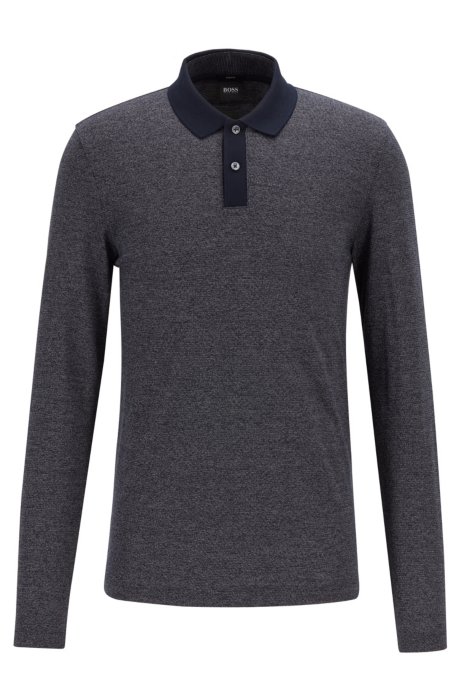 Slim-fit polo shirt in two-tone moulin&eacute; cotton, Dark Blue